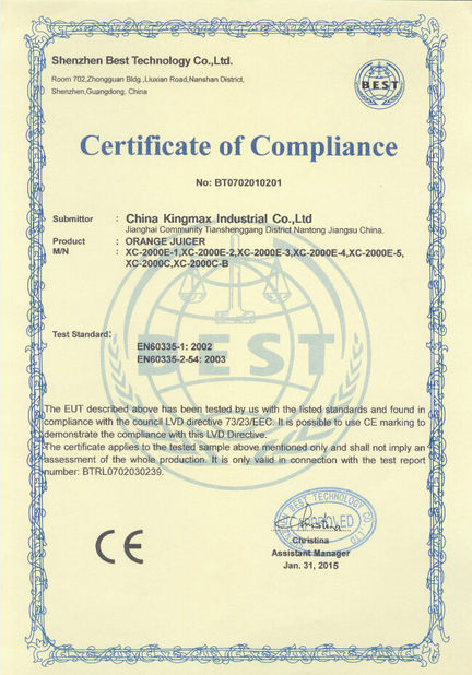 China China Kingmax Industrial Co.,ltd. certificaten